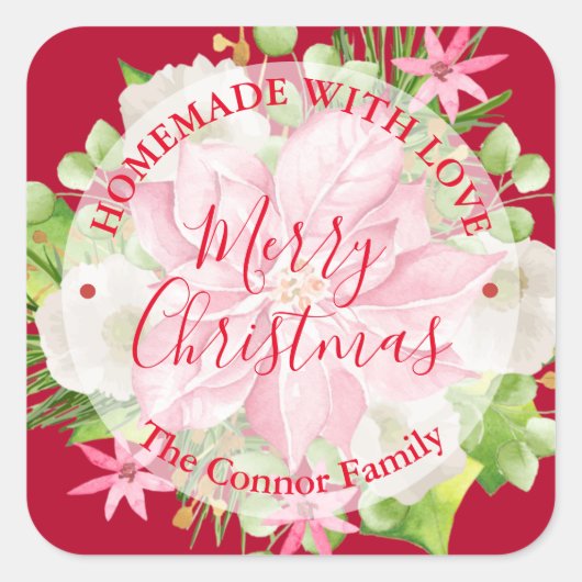 ポインセチアホームメイドフードトリートクリスマスベーキング スクエアシール (正面)