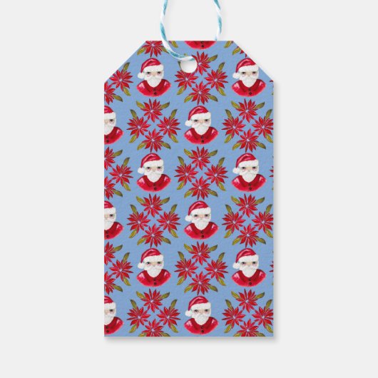 ポインセチアミニマルブルーサンタメリークリスマス ギフトタグ (裏面)