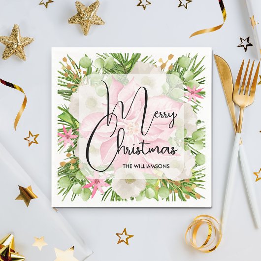 ポインセチアメリークリスマスパーティー スタンダードカクテルナプキン