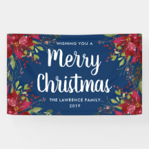 ポインセチアメリークリスマスホリデーネイビーブルー