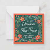 ポインセチアモダンフローラの葉メリークリスマス ノートカード (正面)