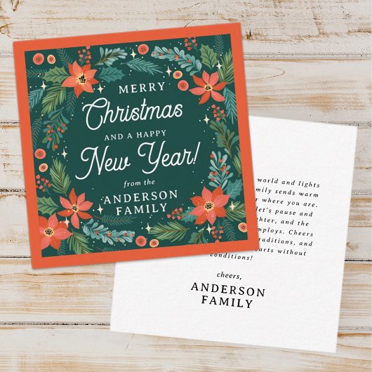 ポインセチアモダンフローラの葉メリークリスマス ノートカード