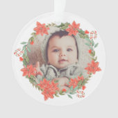 ポインセチアリースキャンディーケーン祖父母の写真 オーナメント (正面)