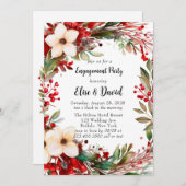 ポインセチアリースクリスマス婚約パーティ 招待状 (正面/裏面)