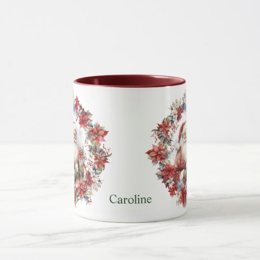 ポインセチアリースサンタクロースクリスマス マグカップ (中央)