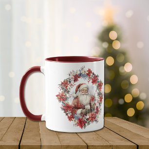 ポインセチアリースサンタクロースクリスマス マグカップ