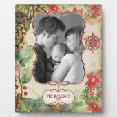 ポインセチアリースパインコーンスノーフレーク写真 フォトプラーク (正面)