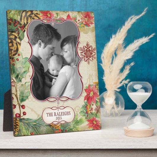 ポインセチアリースパインコーンスノーフレーク写真 フォトプラーク (側面)