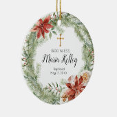 ポインセチアリースパーソナライズされたガールバプテスマ セラミックオーナメント (右)