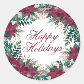 ポインセチアリースブルガンディホリデー封筒用シール ラウンドシール (正面)