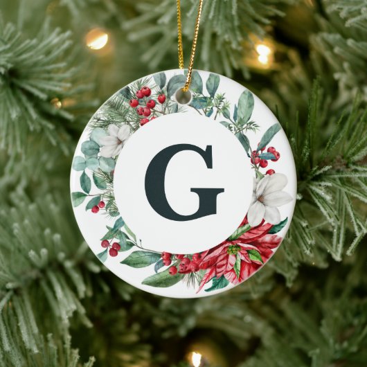 ポインセチアリースモノグラムオーナメント セラミックオーナメント (ツリー)