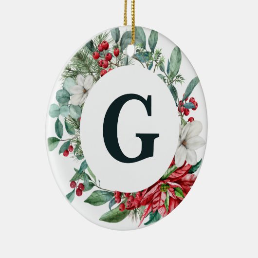 ポインセチアリースモノグラムオーナメント セラミックオーナメント (右)