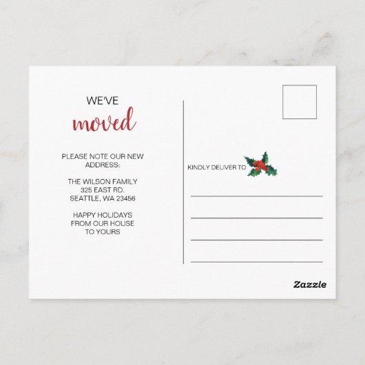 ポインセチアリース引っ越しましたホリデーアナウンス ポストカード (裏面)