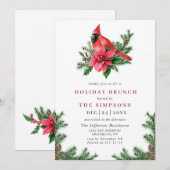 ポインセチアレッド（鳥）ショウジョウコウカンチョウクリスマスホリデーブランチ 招待状 (正面/裏面)