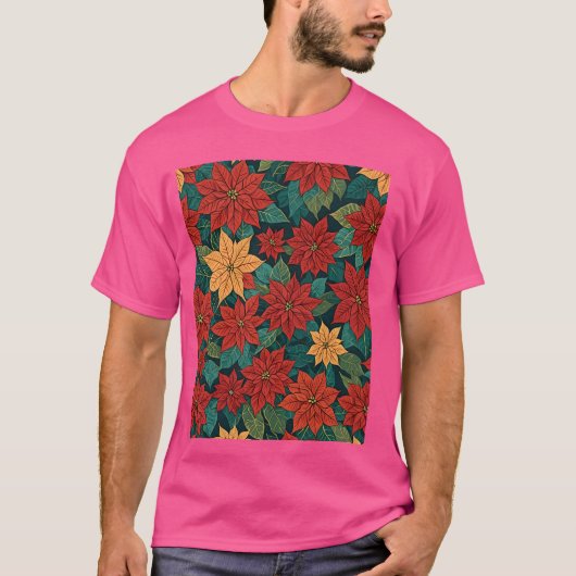 ポインセチアレトロスタイル抽象芸術アート相補型 Tシャツ (正面)