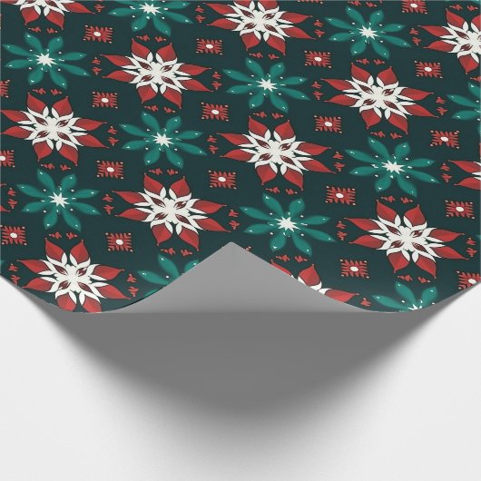 ポインセチア万華鏡のように千変万化するパターン幾何学的クリスマスフェスティバル ラッピングペーパー (角)