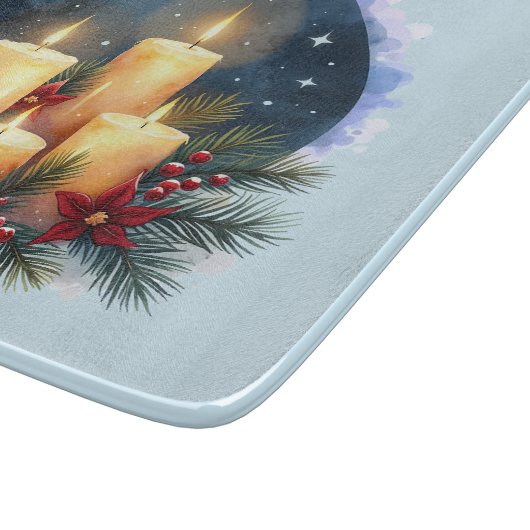 ポインセチア付きクリスマスキャンドルグロー カッティングボード (角)
