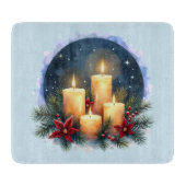 ポインセチア付きクリスマスキャンドルグロー カッティングボード (正面)