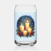 ポインセチア付きクリスマスキャンドルグロー ガラス缶 (正面)