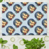 ポインセチア付きクリスマスキャンドルグロー キッチンタオル (折り畳み)