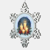 ポインセチア付きクリスマスキャンドルグロー スノーフレークピューターオーナメント (右)