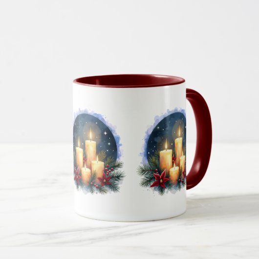 ポインセチア付きクリスマスキャンドルグロー マグカップ (正面右)
