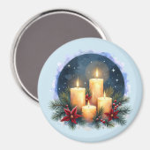 ポインセチア付きクリスマスキャンドルグロー マグネット (正面/裏面)
