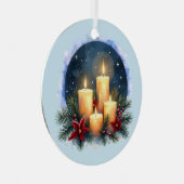 ポインセチア付きクリスマスキャンドルグロー メタルオーナメント (正面右)