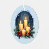 ポインセチア付きクリスマスキャンドルグロー メタルオーナメント (正面左)