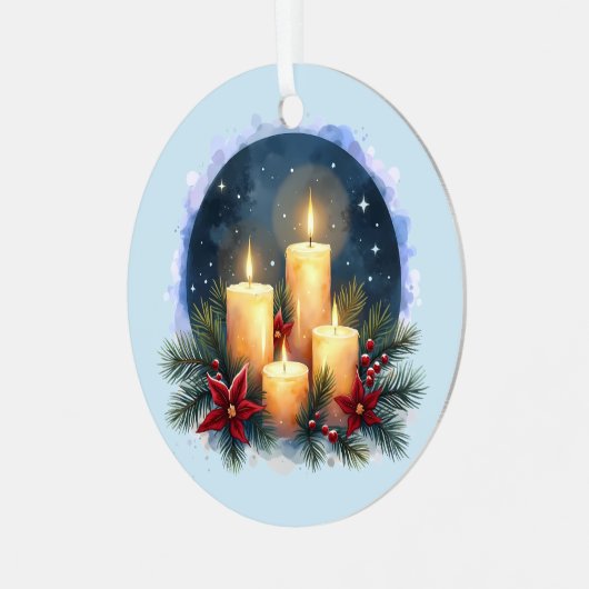 ポインセチア付きクリスマスキャンドルグロー メタルオーナメント (正面左)