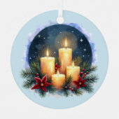 ポインセチア付きクリスマスキャンドルグロー メタルオーナメント (正面)