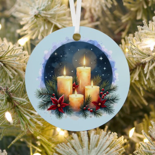 ポインセチア付きクリスマスキャンドルグロー メタルオーナメント (インサイチュ)