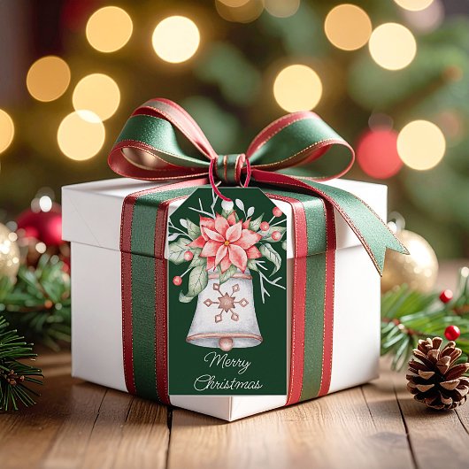 ポインセチア付きパステルクリスマスベル ギフトタグ