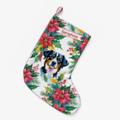 ポインセチア付き愛らしいクリスマス犬と猫 スモールクリスマスストッキング (正面 (吊り時))