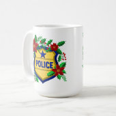 ポインセチア付き警察メリークリスマスシールド コーヒーマグカップ (正面左)