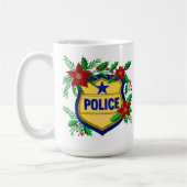 ポインセチア付き警察メリークリスマスシールド コーヒーマグカップ (左)