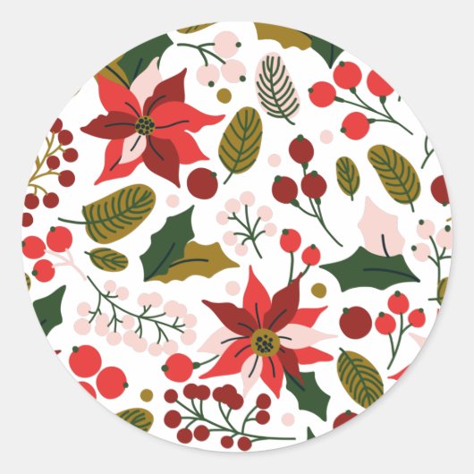 ポインセチア冬のホリデーシール ラウンドシール (正面)