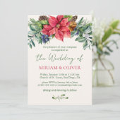 ポインセチア冬の結婚緑 招待状 (スタンド正面)