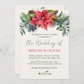 ポインセチア冬の結婚緑 招待状 (正面/裏面)