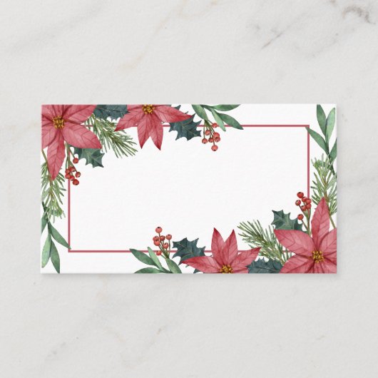 ポインセチア冬の赤いクリスマス結婚フローラ プレイスカード (正面)