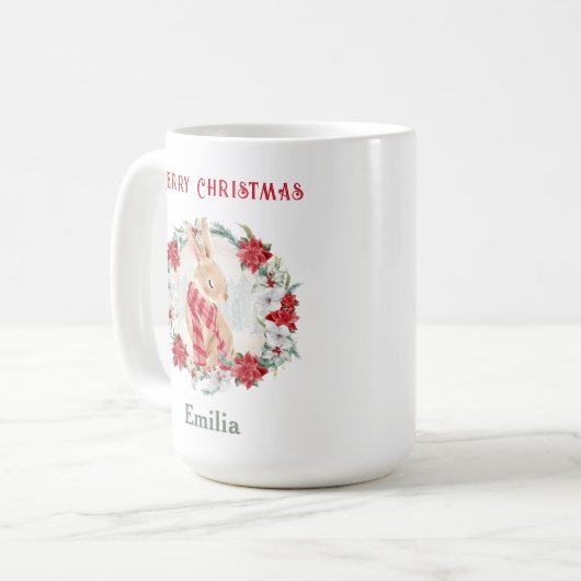 ポインセチア冬バニー名クリスマスマグ コーヒーマグカップ (正面左)