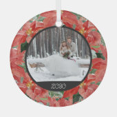ポインセチア冬 |記念品ガラスの写真と年 ガラスオーナメント (正面)