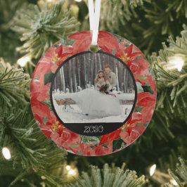 ポインセチア冬 |記念品ガラスの写真と年 ガラスオーナメント