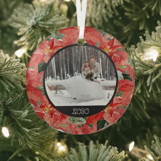 ポインセチア冬 |記念品ガラスの写真と年 ガラスオーナメント (インサイチュ)