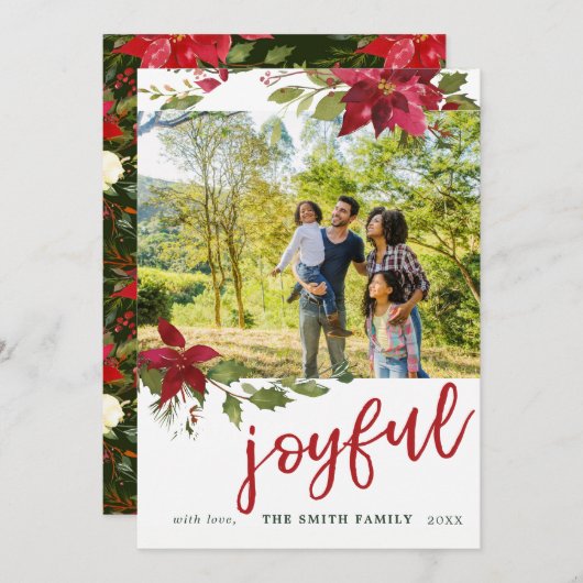ポインセチア喜びクリスマスフォトホリデーカード シーズンカード (正面/裏面)