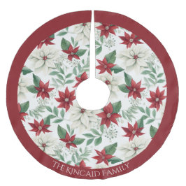 ポインセチア家族の名前クリスマスツリースカートデコール ブラッシュドポリエステルツリースカート