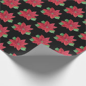 ポインセチア折り返し紙 – 黒い背景 ラッピングペーパー (角)