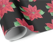 ポインセチア折り返し紙 – 黒い背景 ラッピングペーパー (ロールコーナー)