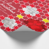 ポインセチア星模様の赤いクリスマス家族の写真 ラッピングペーパー (角)