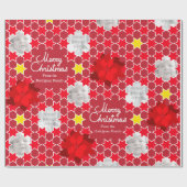 ポインセチア星模様の赤いクリスマス家族の写真 ラッピングペーパー (フラット)